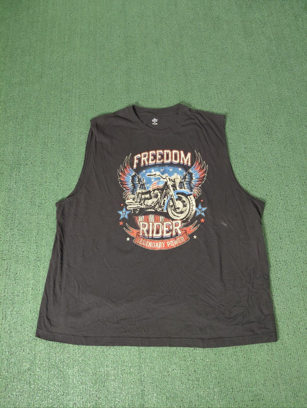 Freedom Rider Motorcycle Biker "Legendary Power" Patriotic Black Tank Top Sz XXX